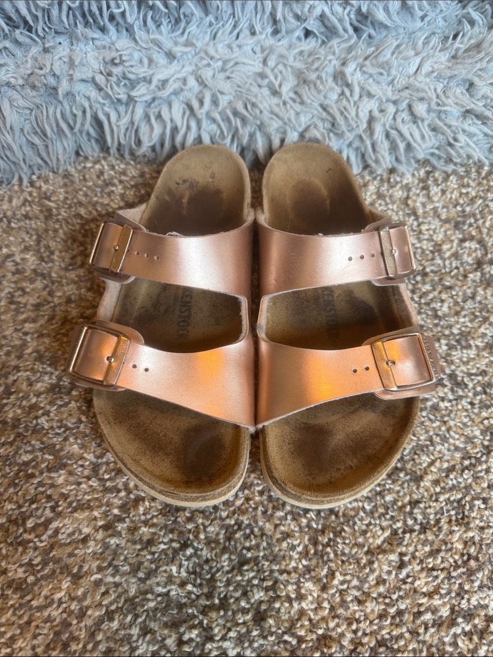 Kids Double-Buckle Comfort Birkenstock Sandals in Rose Gold size 32